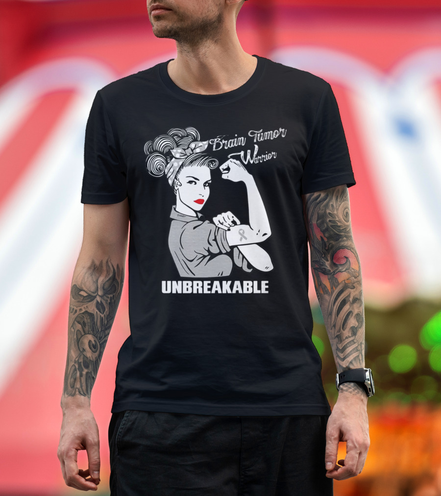 Brain Tumor Warrior Unbreakable Rosie the Riveter T-Shirt