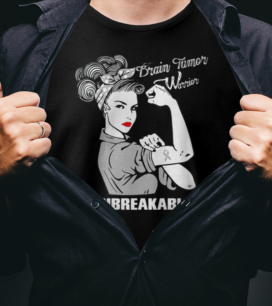 Brain Tumor Warrior Unbreakable Rosie The Riveter T-Shirt