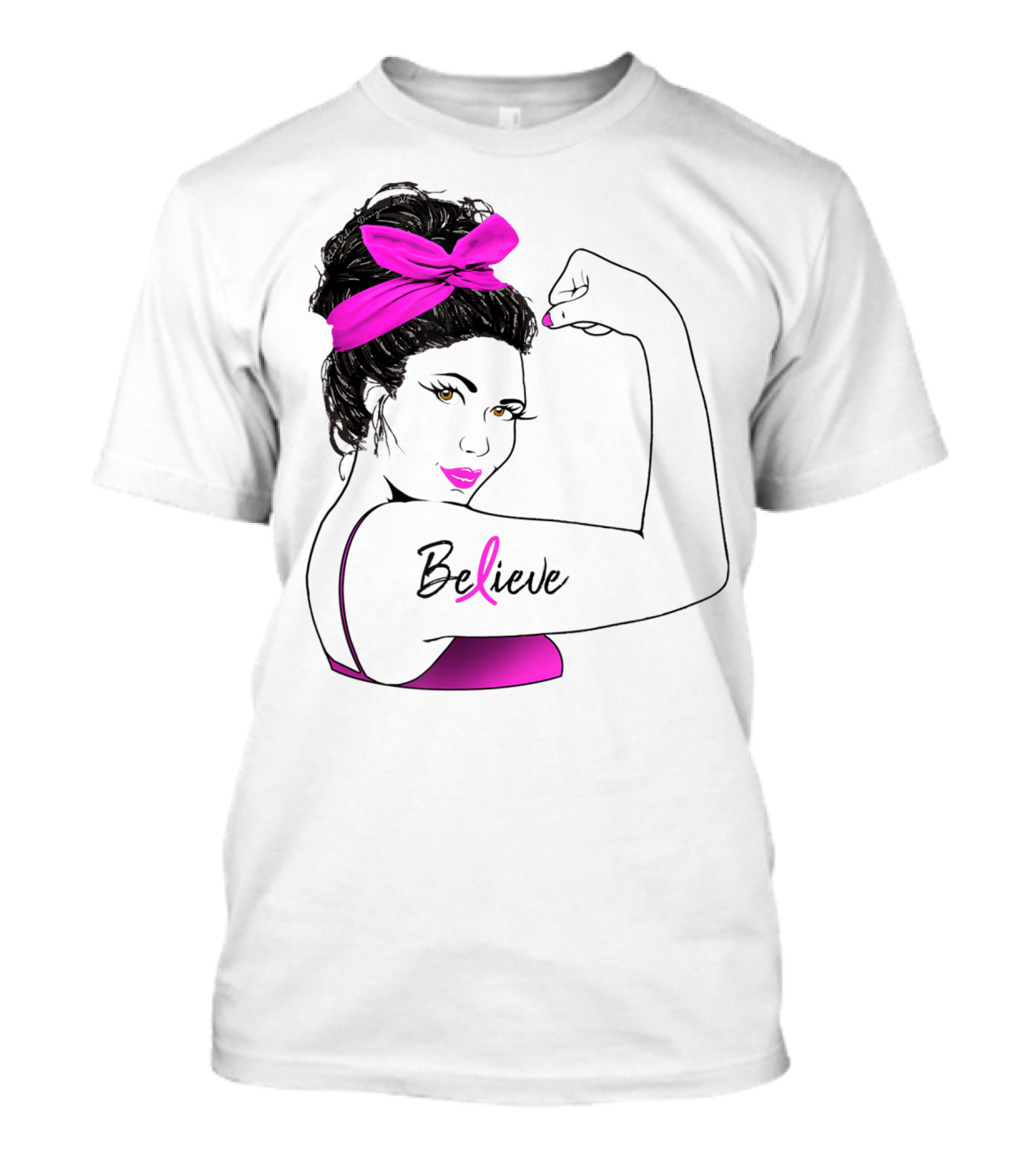 Breast Cancer Believe Unbreakable Rosie Pink Ribbon Power T-Shirt