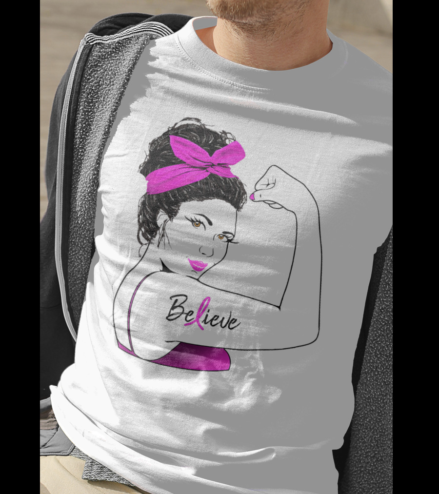 Breast Cancer Believe Unbreakable Rosie Pink Ribbon Power T-Shirt