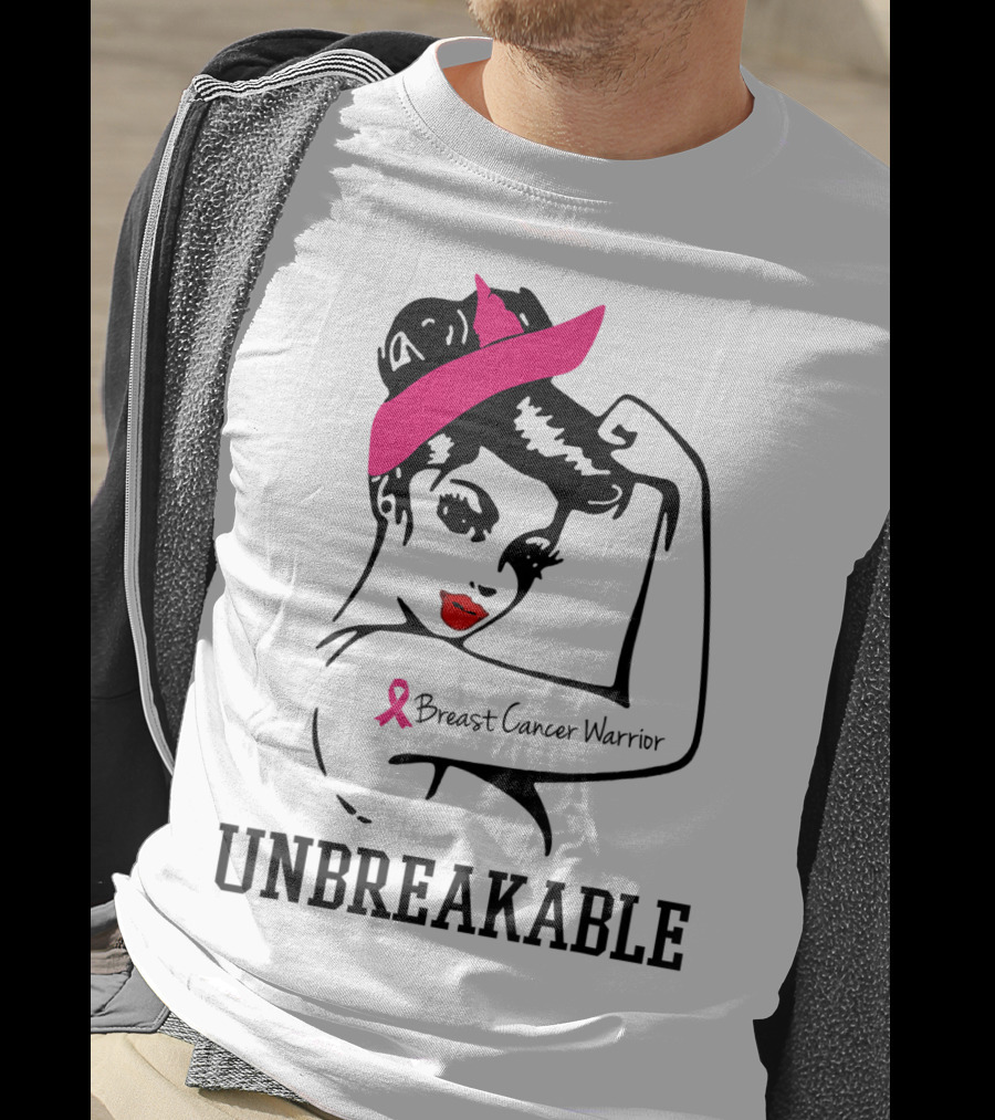 Unbreakable Breast Cancer Warrior Rosie The Riveter Pink T-Shirt