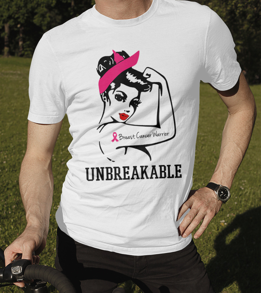 Unbreakable Breast Cancer Warrior Rosie The Riveter Pink T-Shirt