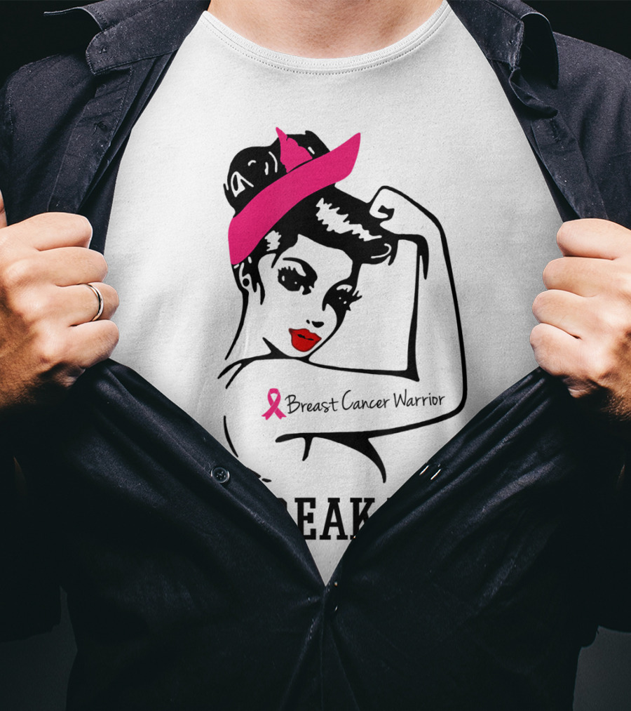 Unbreakable Breast Cancer Warrior Rosie The Riveter Pink T-Shirt