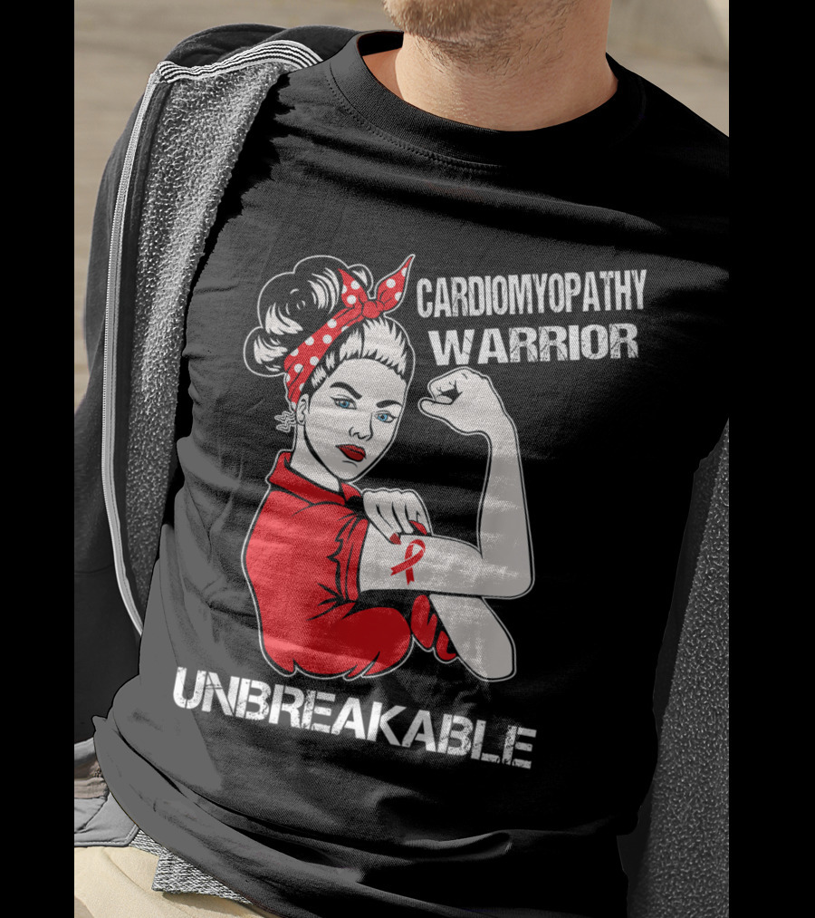 Cardiomyopathy Warrior Unbreakable Rosie Riveter Red T-Shirt