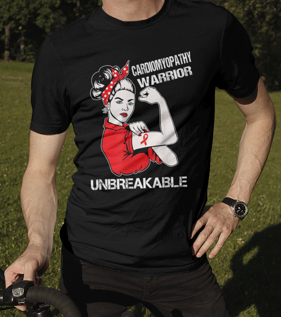 Cardiomyopathy Warrior Unbreakable Rosie Riveter Red T-Shirt
