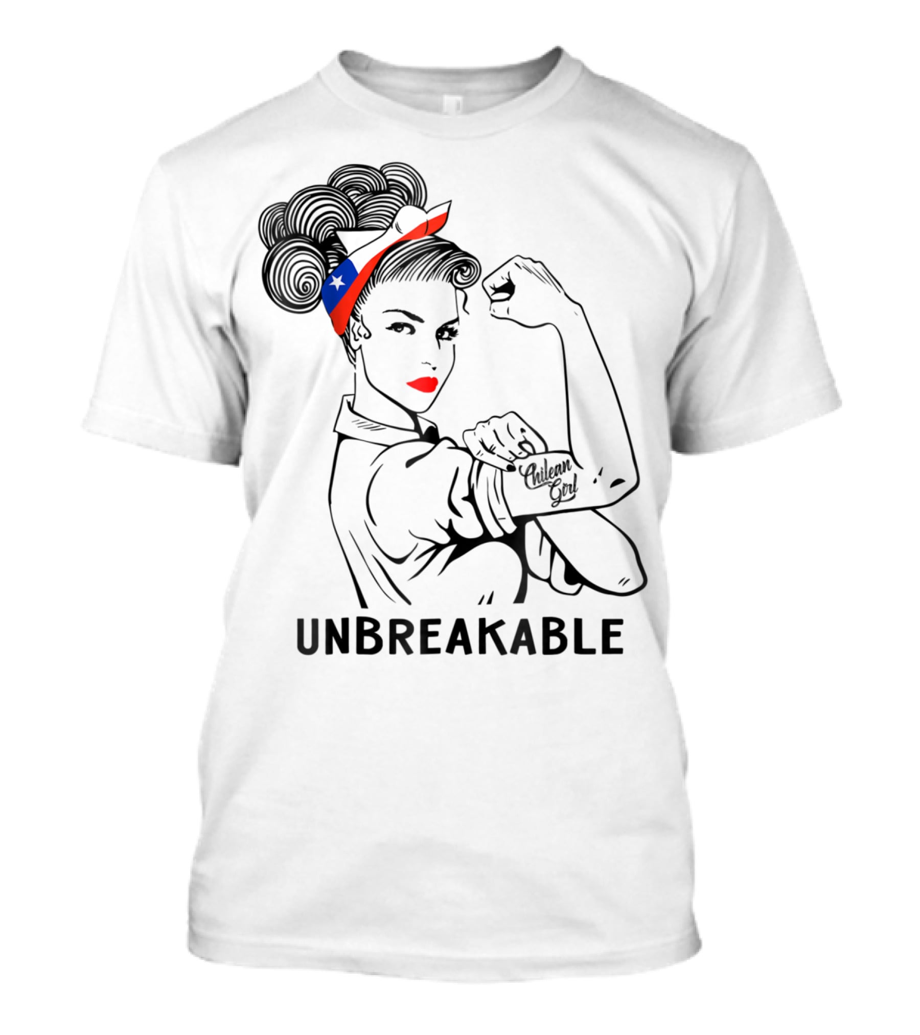 Chilean Girl Unbreakable Rosie Riveter Heritage With Chile Flag Bandana T-Shirt