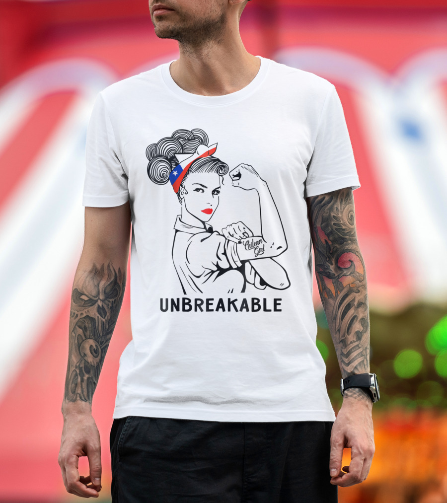 Chilean Girl Unbreakable Rosie Riveter Heritage with Chile Flag Bandana T-Shirt
