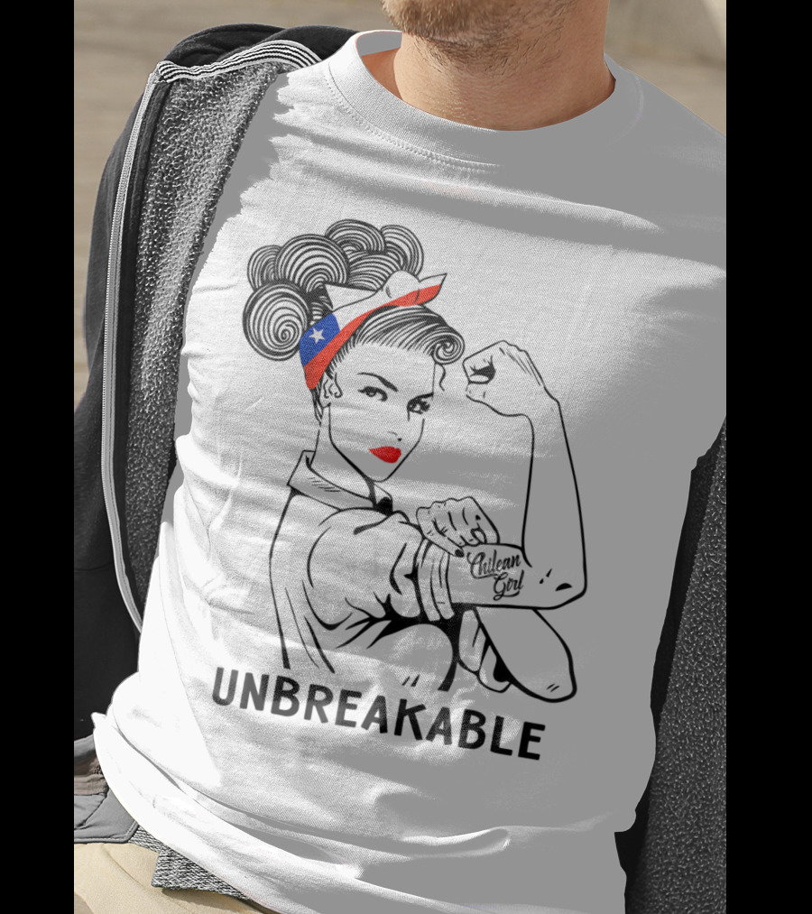 Chilean Girl Unbreakable Rosie Riveter Heritage With Chile Flag Bandana T-Shirt
