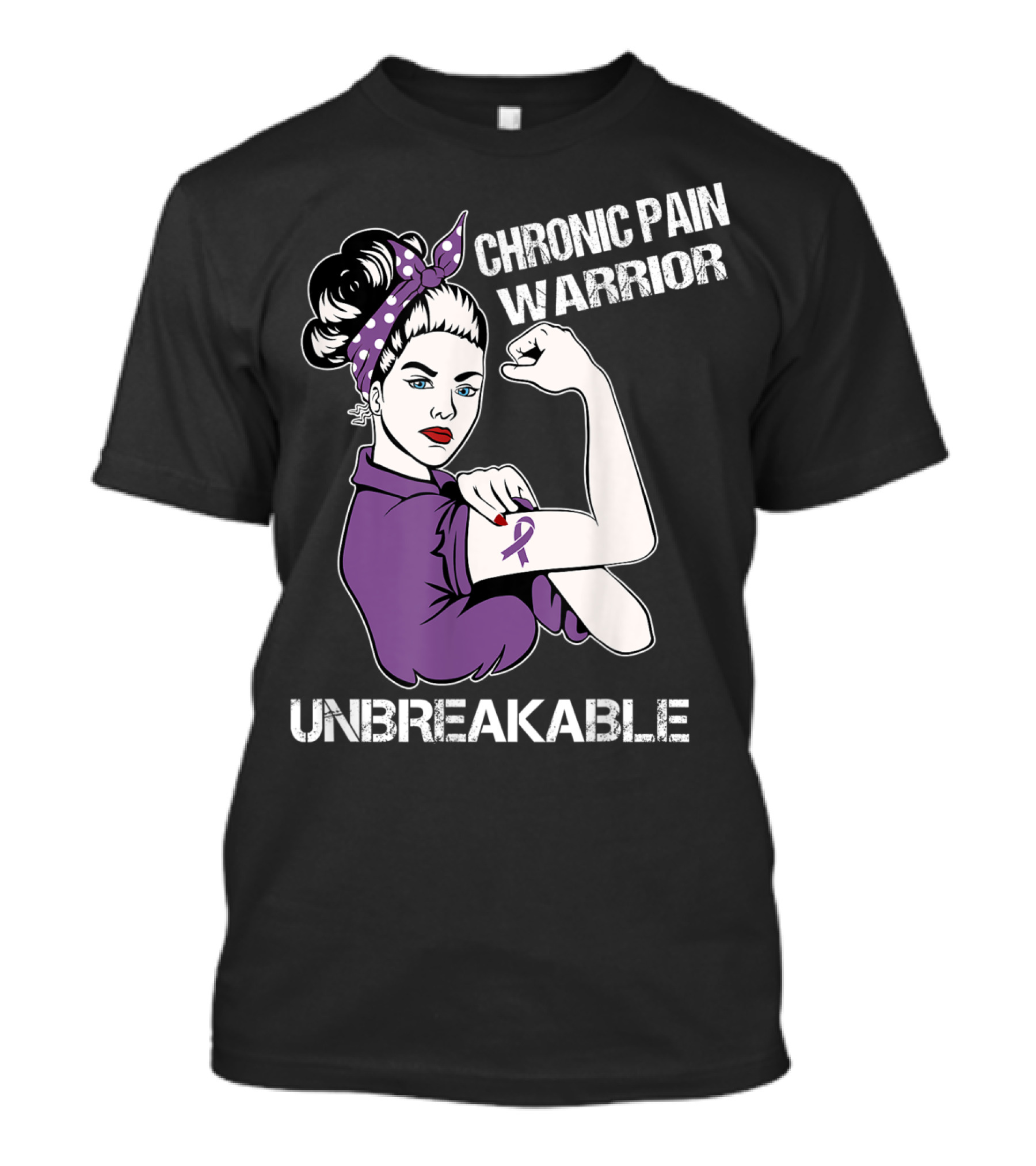 Chronic Pain Warrior Unbreakable Rosie Riveter Purple T-Shirt