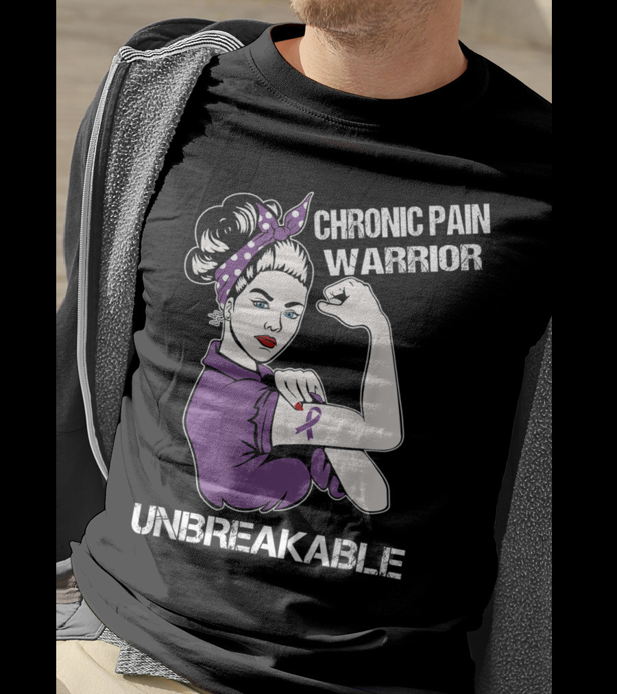 Chronic Pain Warrior Unbreakable Rosie Riveter Purple T-Shirt