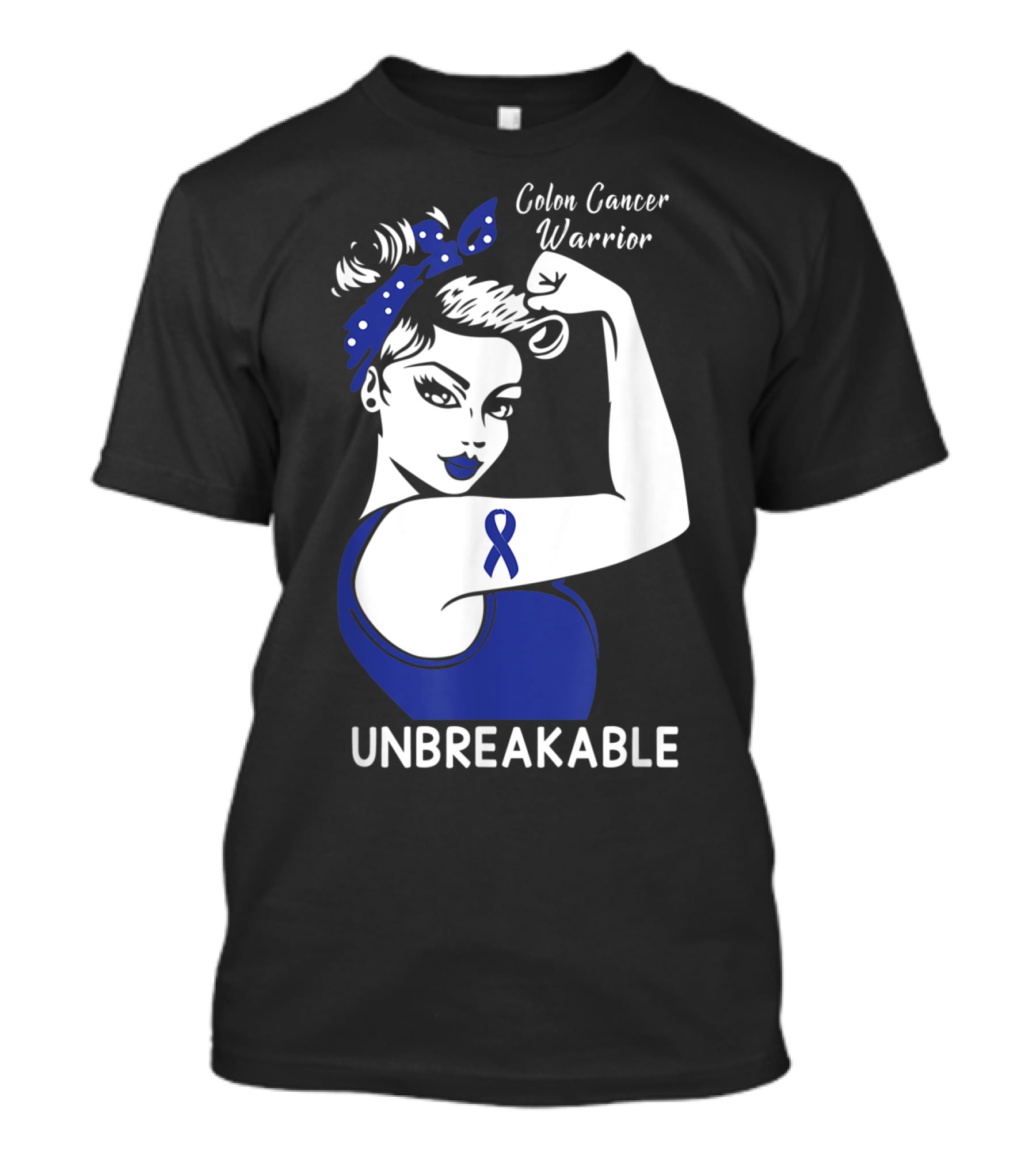 Colon Cancer Warrior Unbreakable Strength Ribbon Rosie The Riveter Inspired T-Shirt
