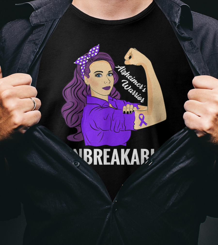 Alzheimer's Warrior Unbreakable Alz Awareness Strong Woman T-Shirt