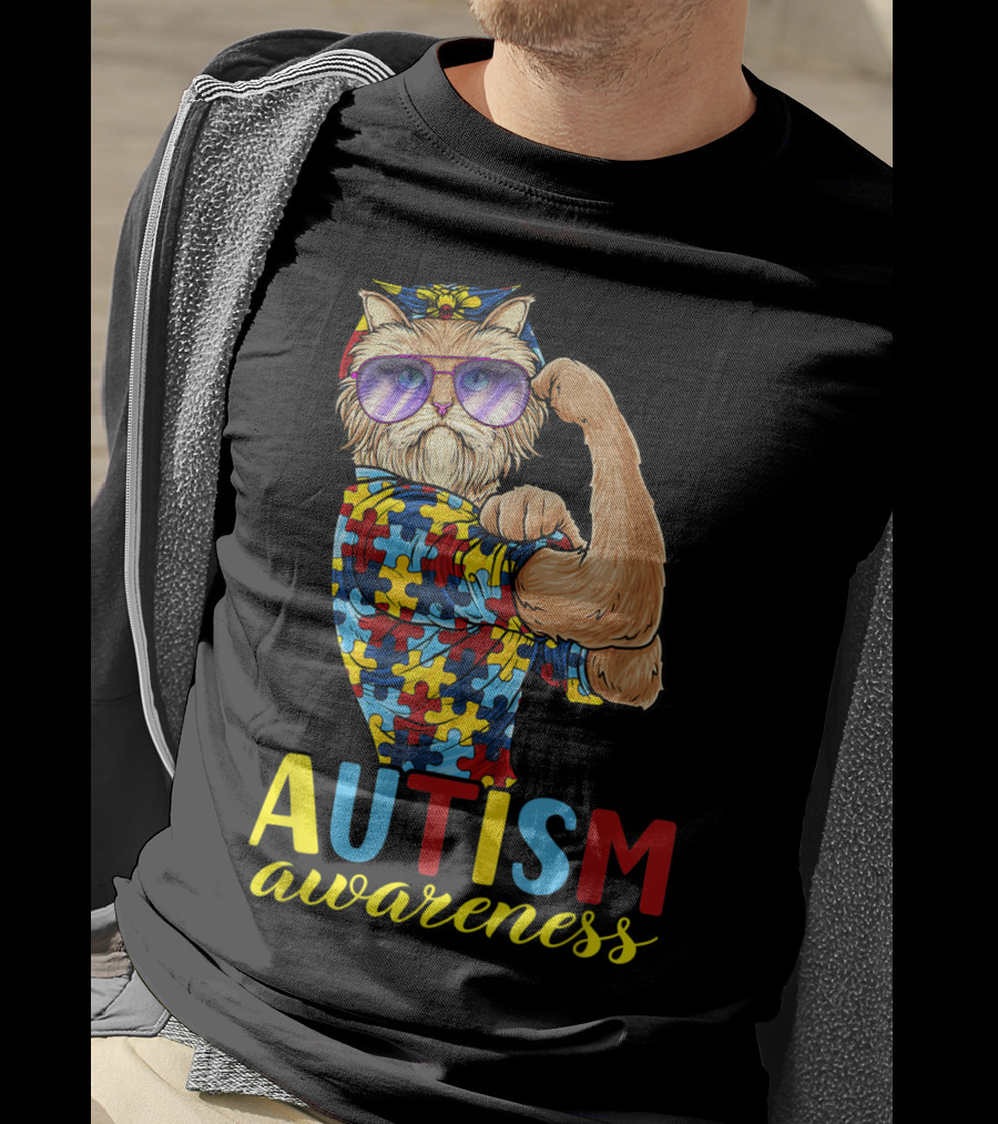 Autism Awareness Unbreakable Cat With Puzzle T-Shirt