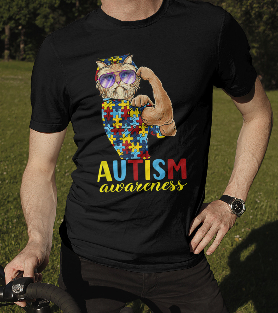 Autism Awareness Unbreakable Cat With Puzzle T-Shirt