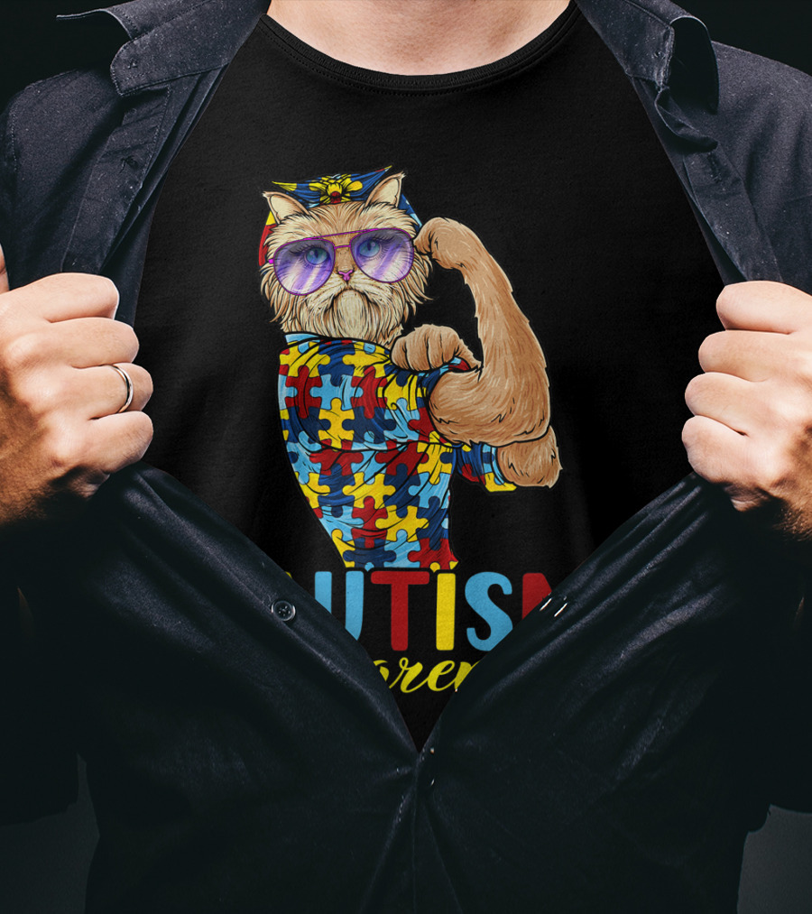 Autism Awareness Unbreakable Cat With Puzzle T-Shirt