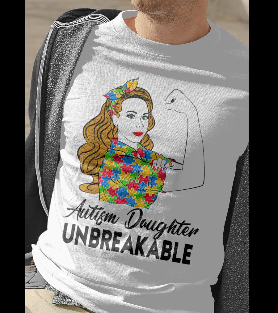Autism Daughter Unbreakable Puzzle Piece Pattern Autism Awareness T-Shirt