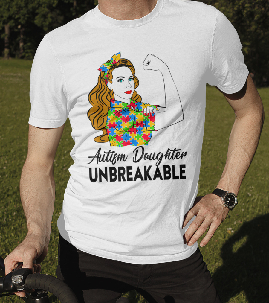 Autism Daughter Unbreakable Puzzle Piece Pattern Autism Awareness T-Shirt