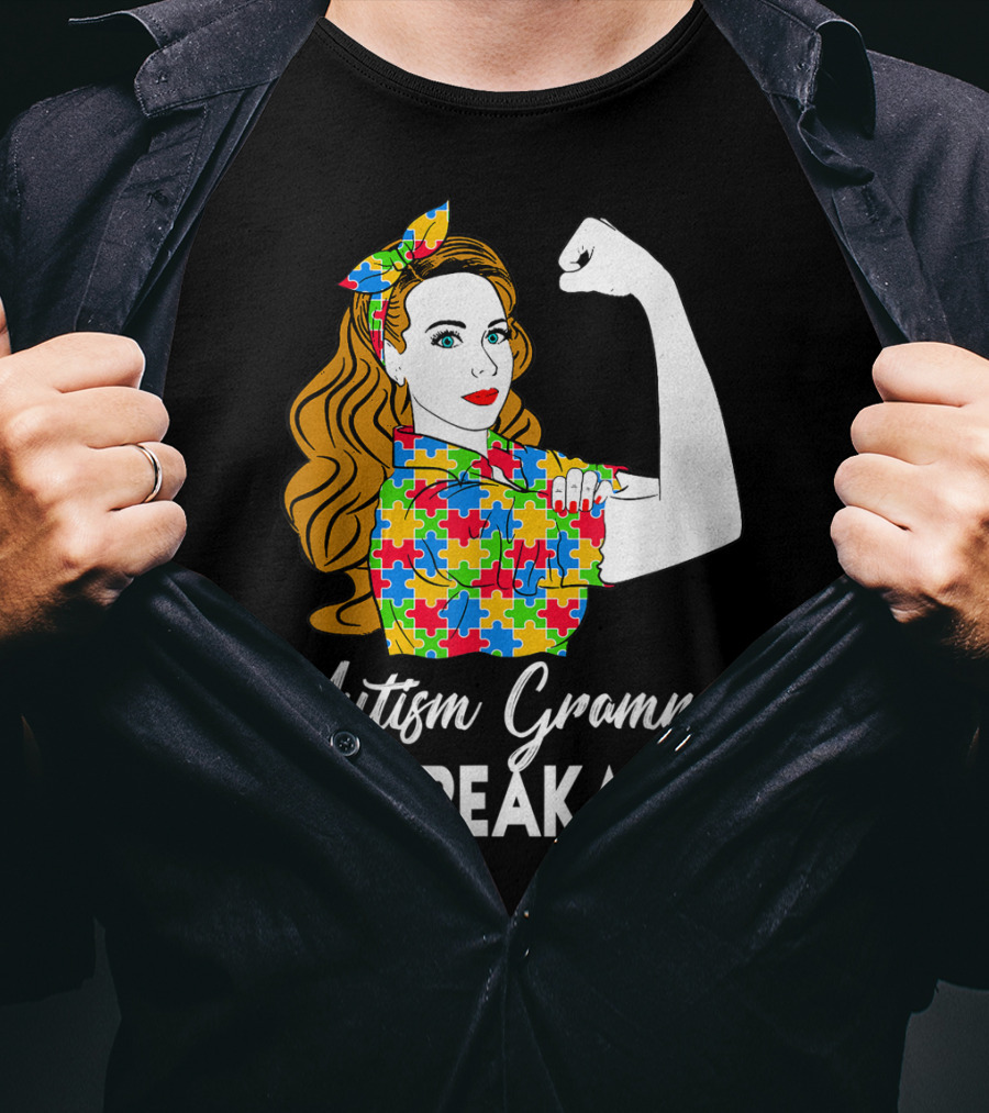 Autism Grammy Unbreakable Rosie Riveter Puzzle Piece Awareness T-Shirt