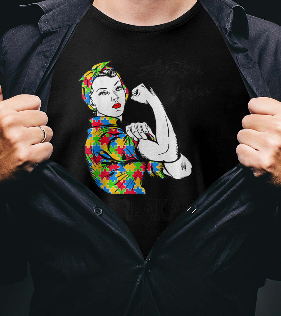 Autism Jaja Unbreakable Puzzle Pattern Rosie Autism Awareness T-Shirt
