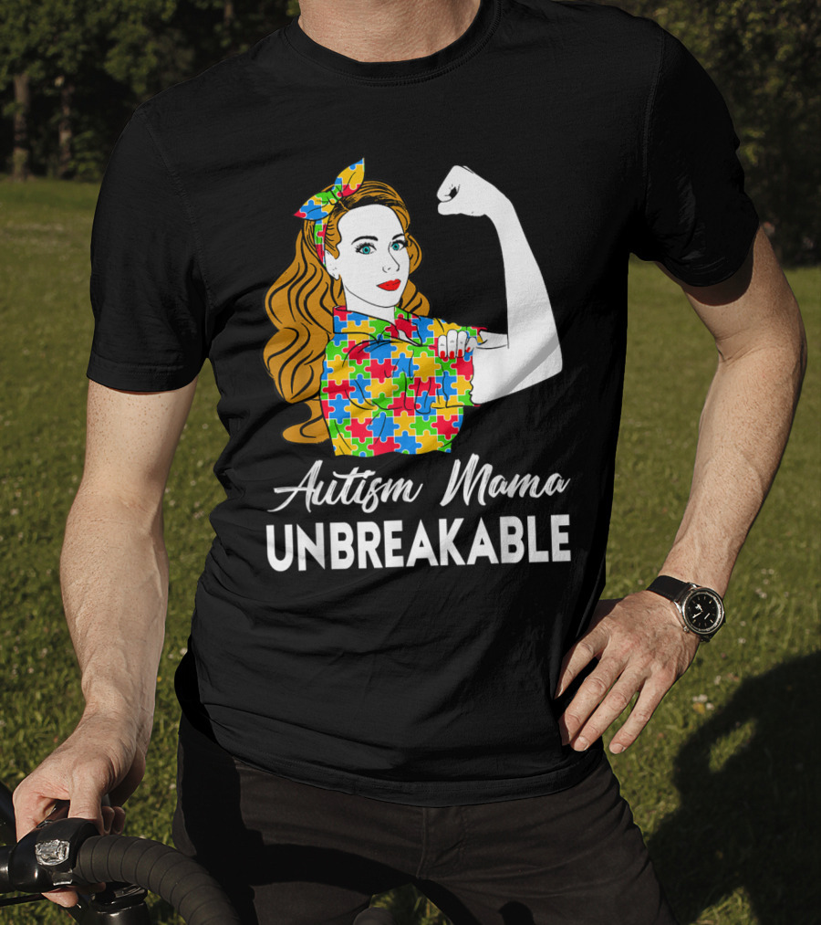 Autism Mama Unbreakable Puzzle Piece Icon Rosie The Riveter T-Shirt