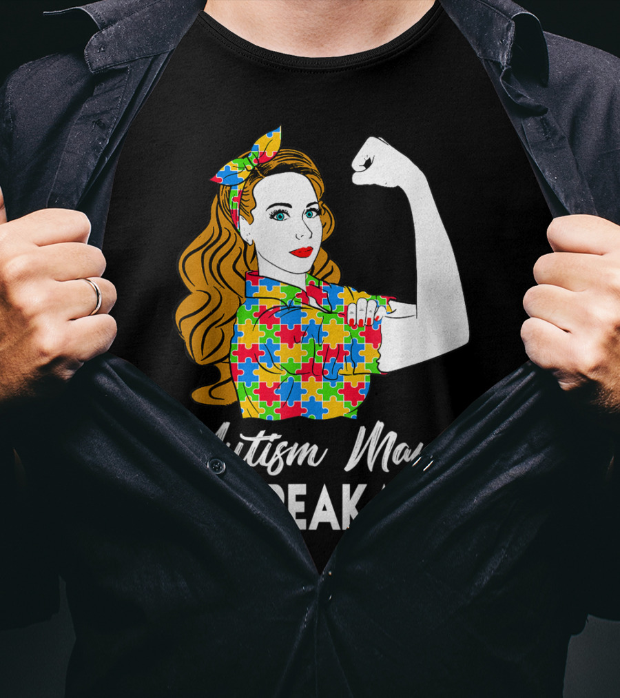 Autism Mama Unbreakable Puzzle Piece Icon Rosie The Riveter T-Shirt