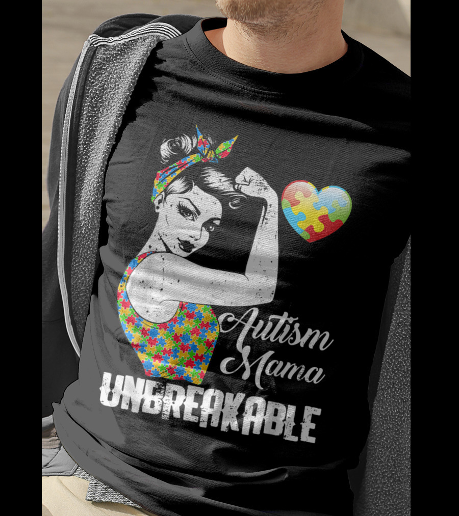 Autism Mama Unbreakable Love Puzzle Heart Awareness T-Shirt