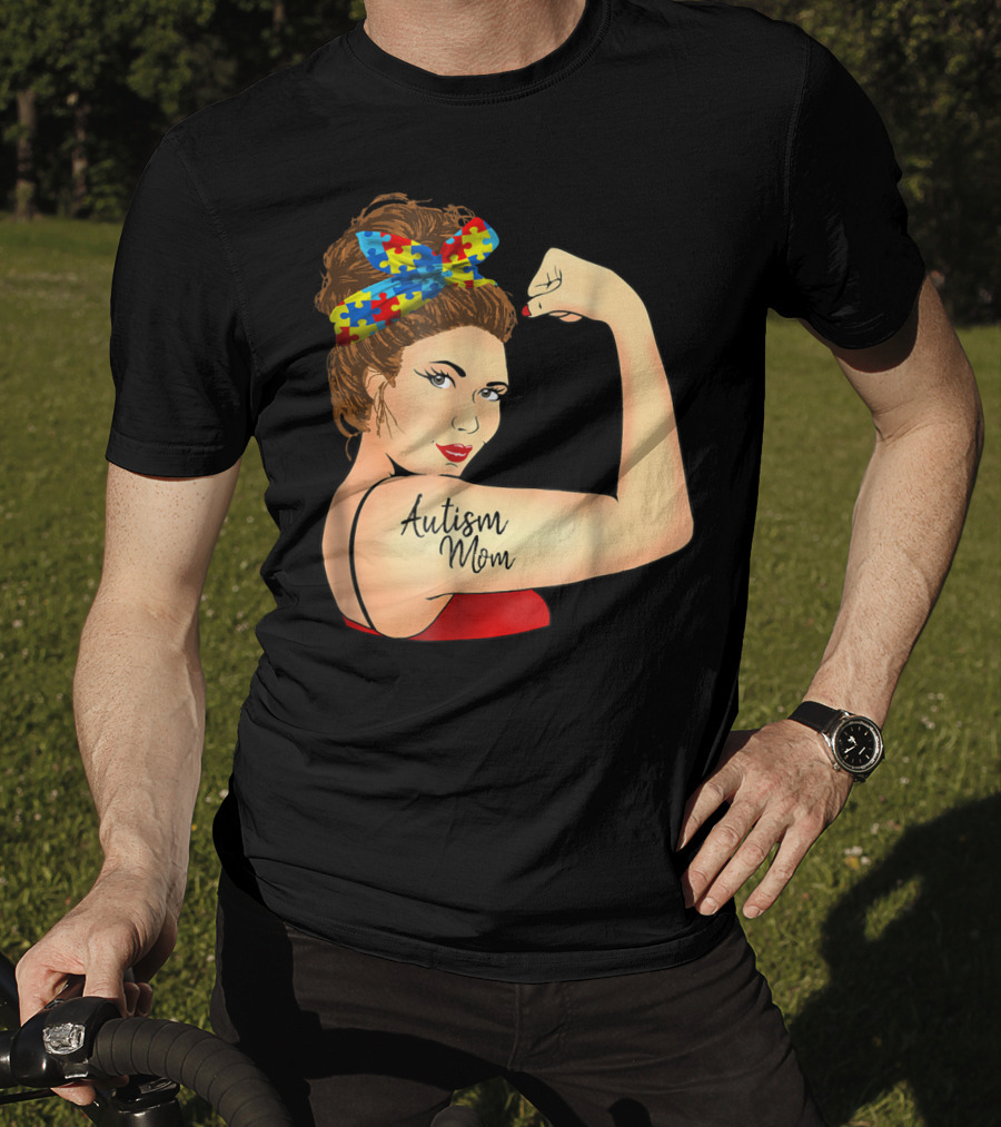 Autism Mom Unbreakable Rosie Awareness Puzzle Bow T-Shirt