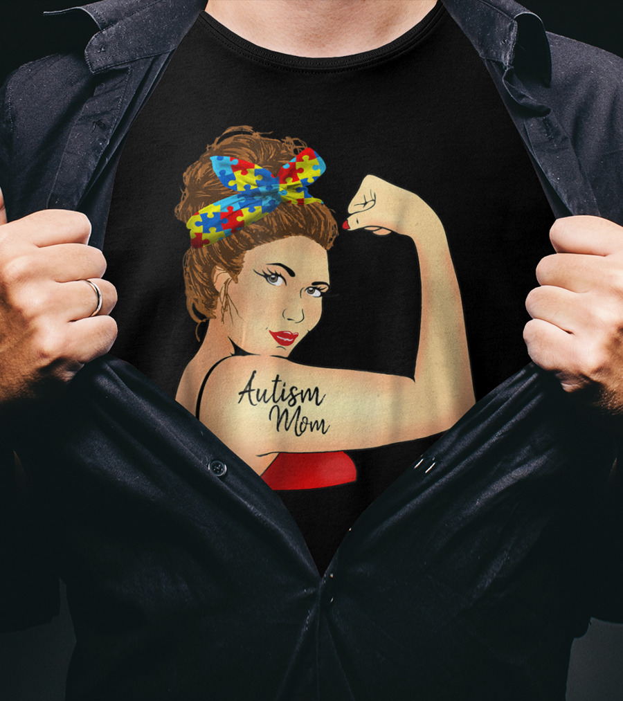 Autism Mom Unbreakable Rosie Awareness Puzzle Bow T-Shirt