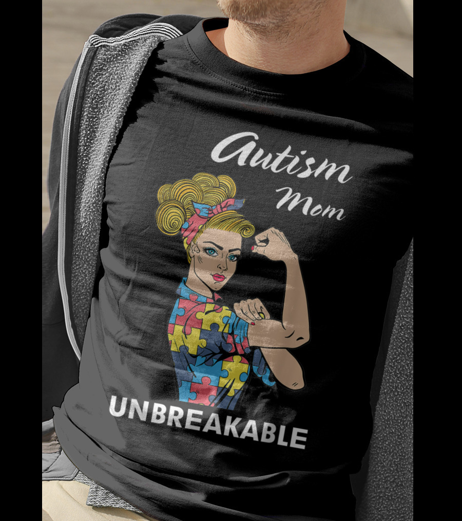 Autism Mom Unbreakable Puzzle Piece Strong Women Empowerment T-Shirt