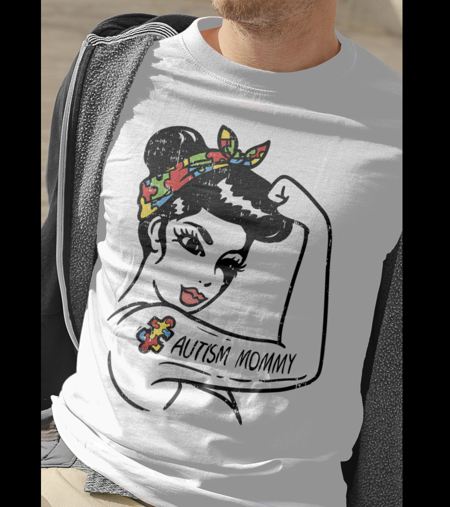 Autism Mommy Unbreakable Autistic Awareness Puzzle Bandana Rosie Pose T-Shirt