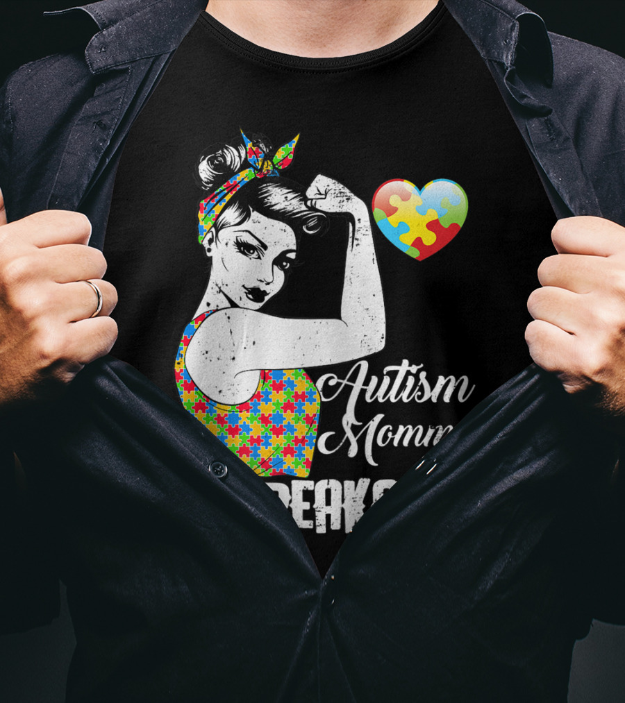 Autism Mommy Unbreakable Puzzle Heart Rosie The Riveter T-Shirt