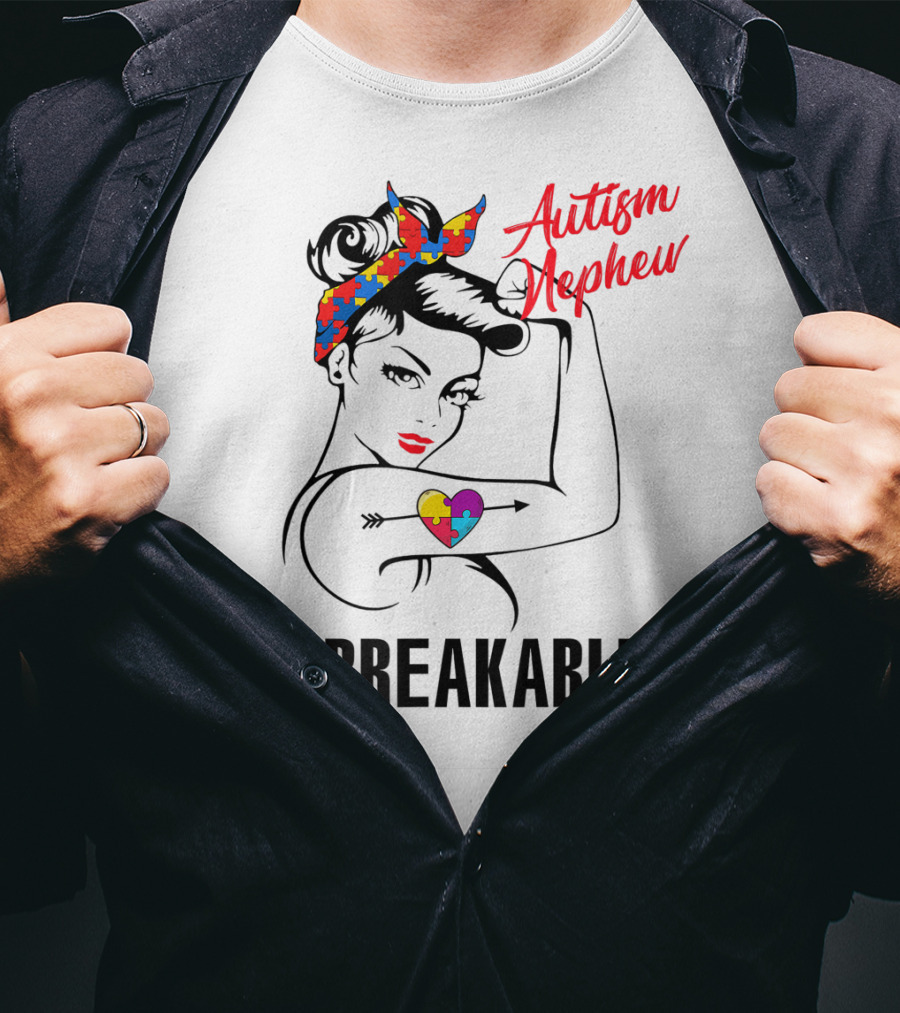 Autism Nephew Unbreakable Heart Puzzle Awareness T-Shirt