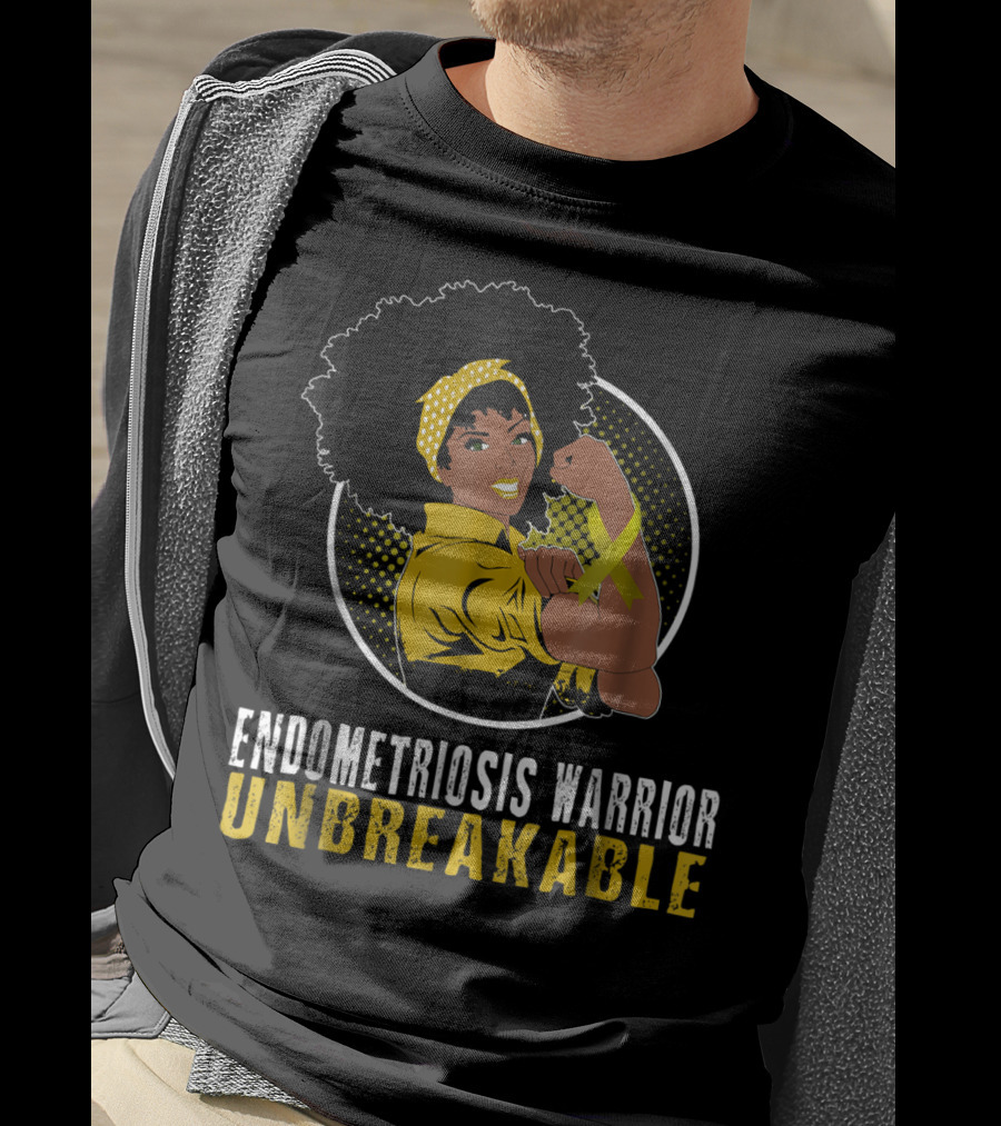 Endometriosis Warrior Unbreakable Afro Woman Yellow Bandana T-Shirt