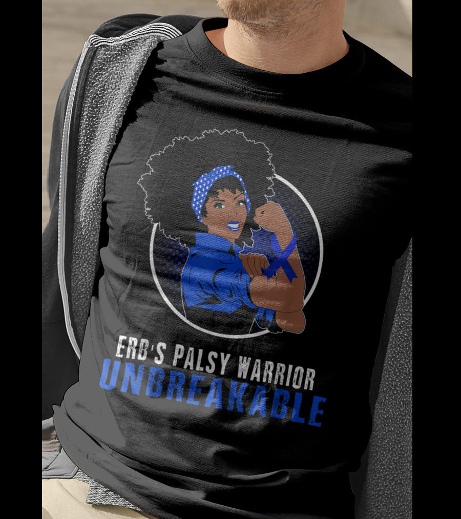 Erb's Palsy Warrior Unbreakable Black Girl Blue T-Shirt