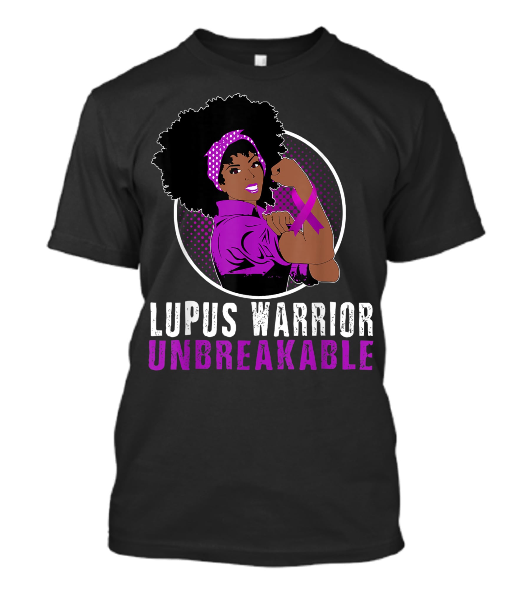 Unbreakable Lupus Warrior Black Girl With Afro And Purple T-Shirt