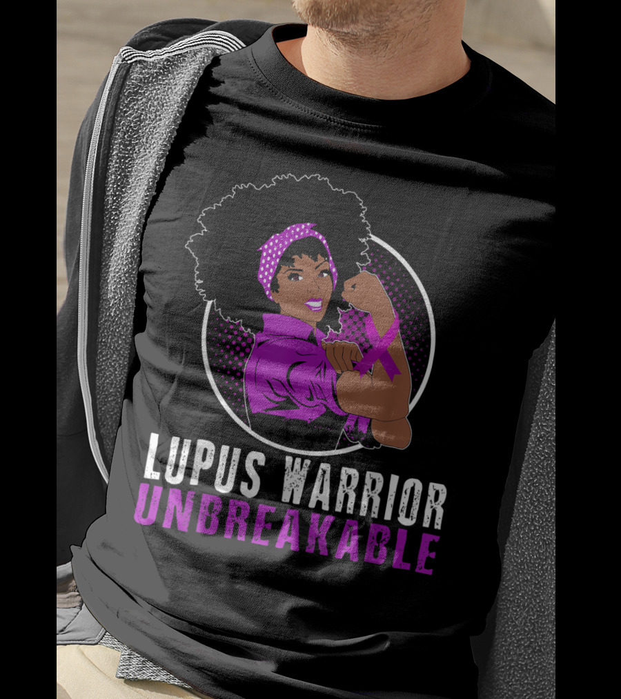 Unbreakable Lupus Warrior Black Girl With Afro And Purple T-Shirt