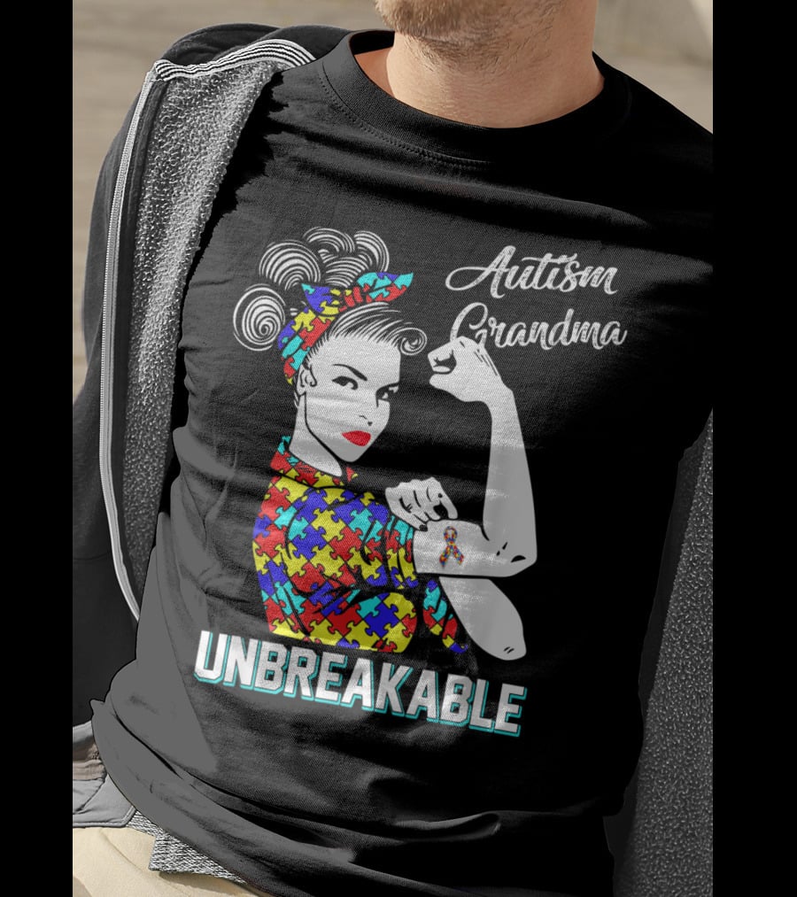 Autism Grandma Unbreakable Puzzle Pattern Awareness T-Shirt