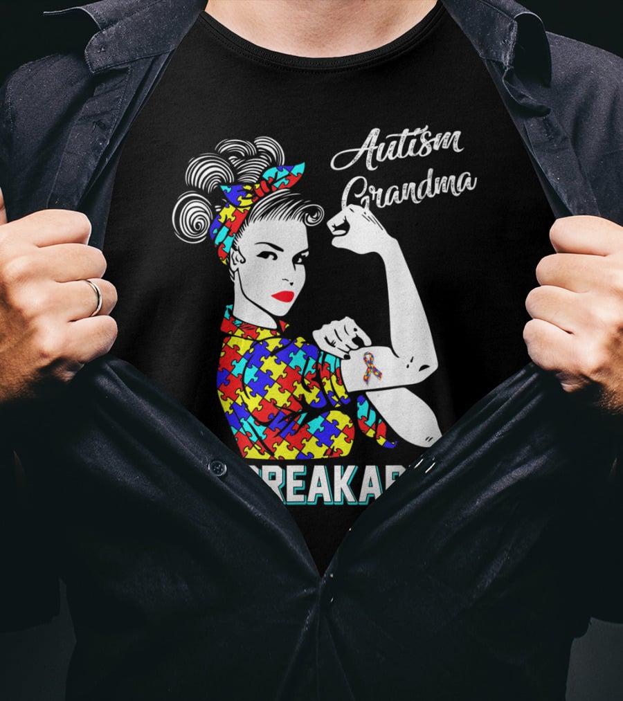 Autism Grandma Unbreakable Puzzle Pattern Awareness T-Shirt