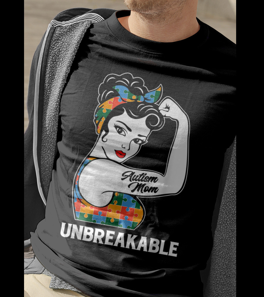 Unbreakable Autism Mom Puzzle Pattern Awareness Strong T-Shirt