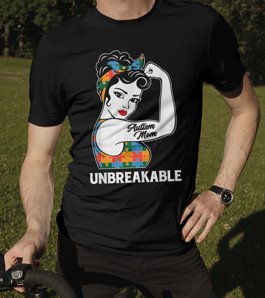 Unbreakable Autism Mom Puzzle Pattern Awareness Strong T-Shirt