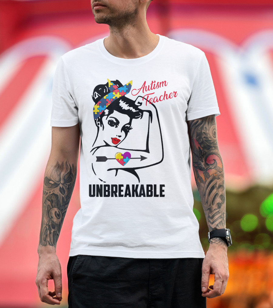 Autism Teacher Unbreakable Puzzle Heart Support Autism T-Shirt