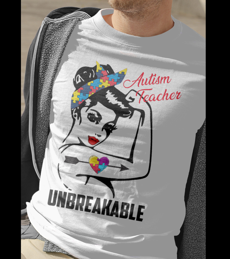 Autism Teacher Unbreakable Puzzle Heart Support Autism T-Shirt