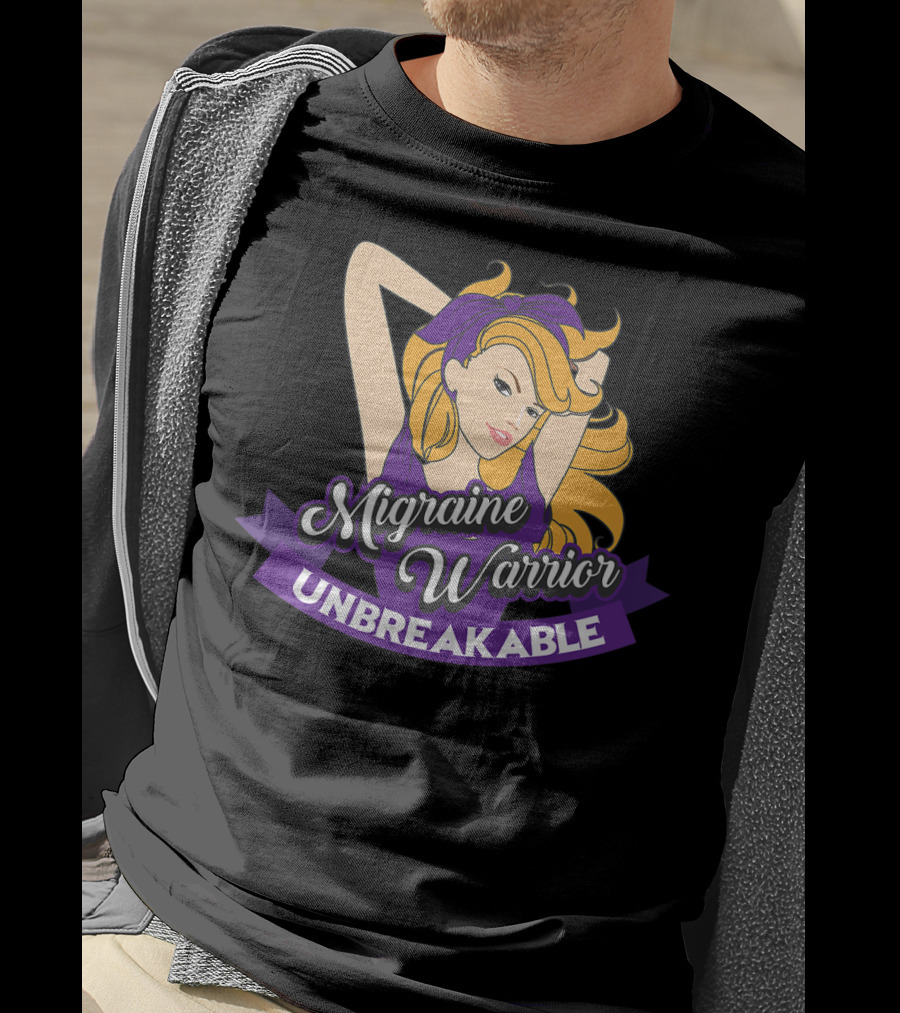 Migraine Warrior Unbreakable Awareness UP Purple Rosie Riveter T-Shirt