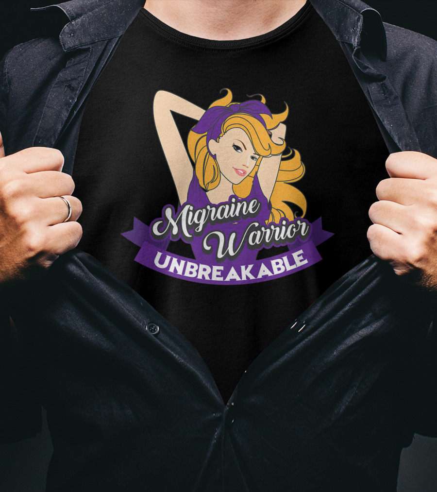 Migraine Warrior Unbreakable Awareness UP Purple Rosie Riveter T-Shirt