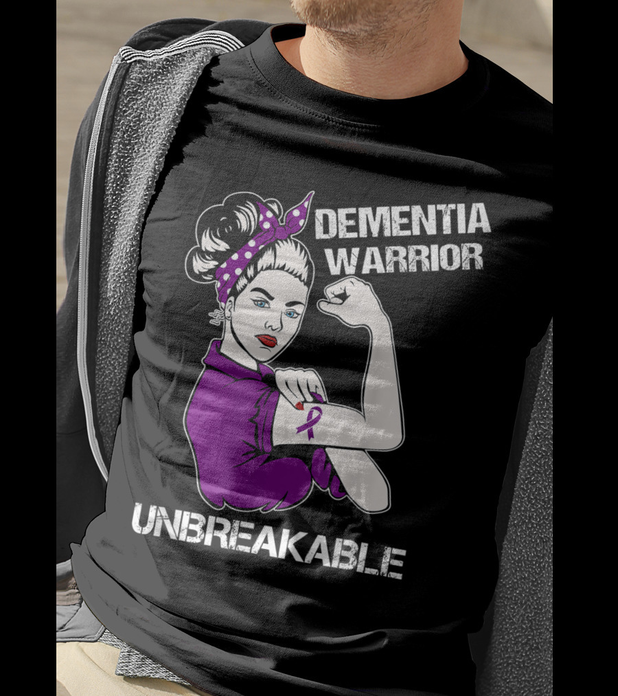 Dementia Warrior Unbreakable Purple Ribbon Rosie The Riveter T-Shirt