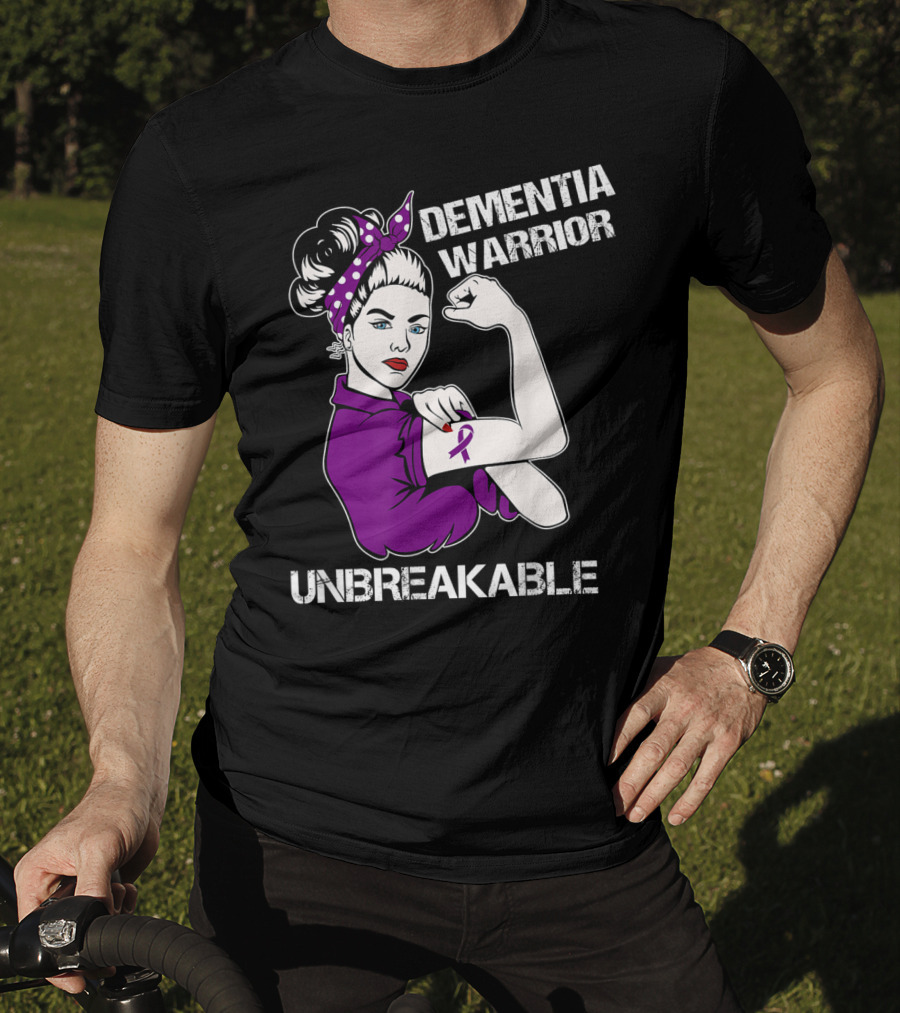 Dementia Warrior Unbreakable Purple Ribbon Rosie The Riveter T-Shirt