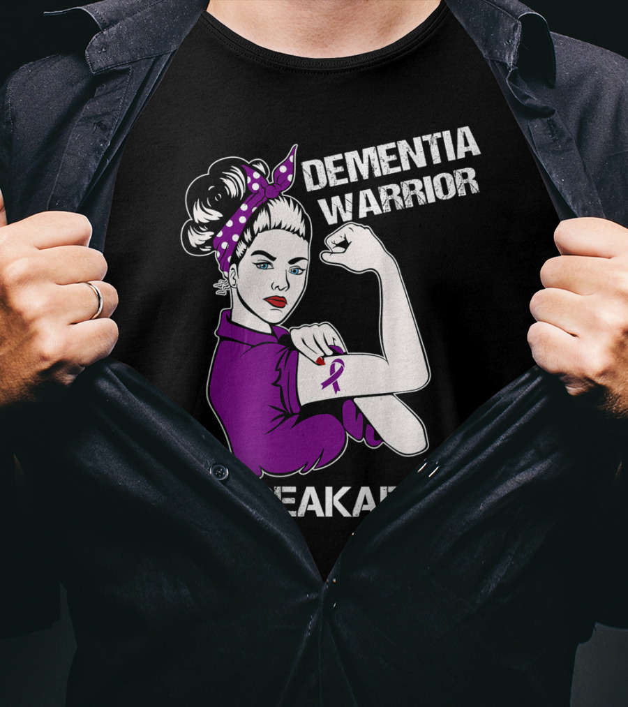 Dementia Warrior Unbreakable Purple Ribbon Rosie The Riveter T-Shirt