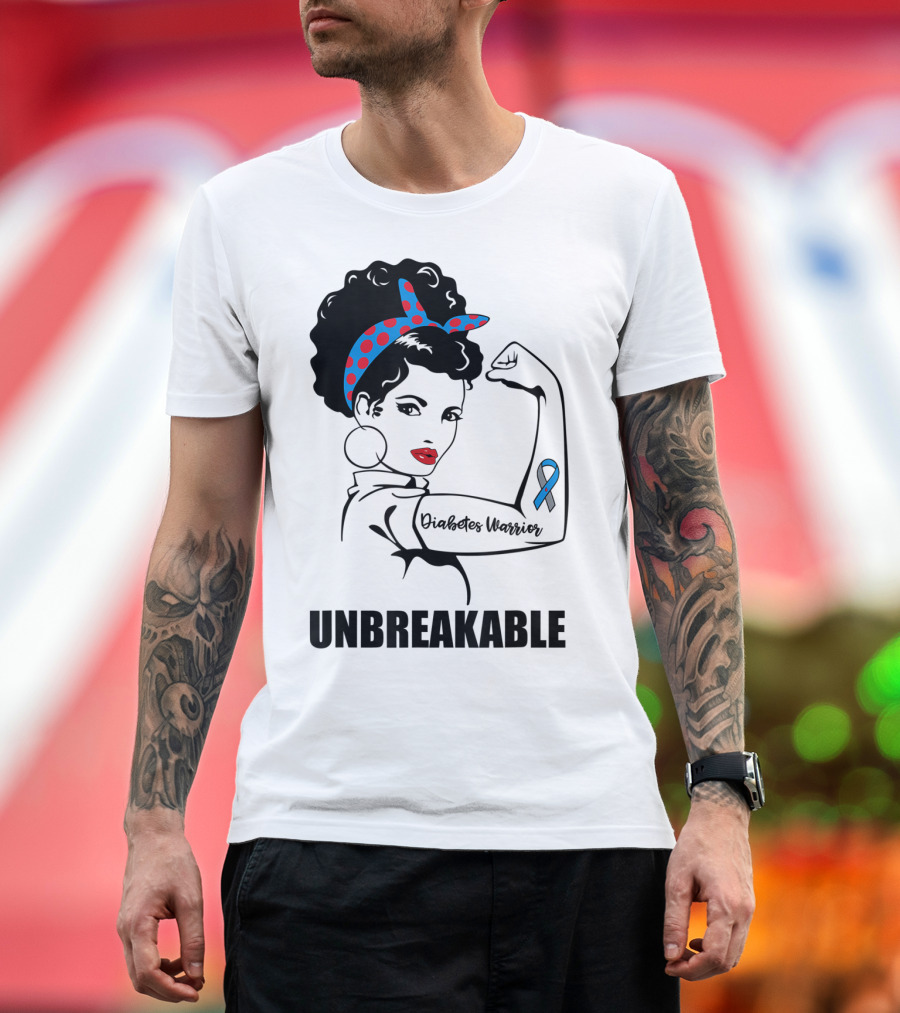 Diabetes Warrior Unbreakable Rosie Ribbon Empowerment T-Shirt