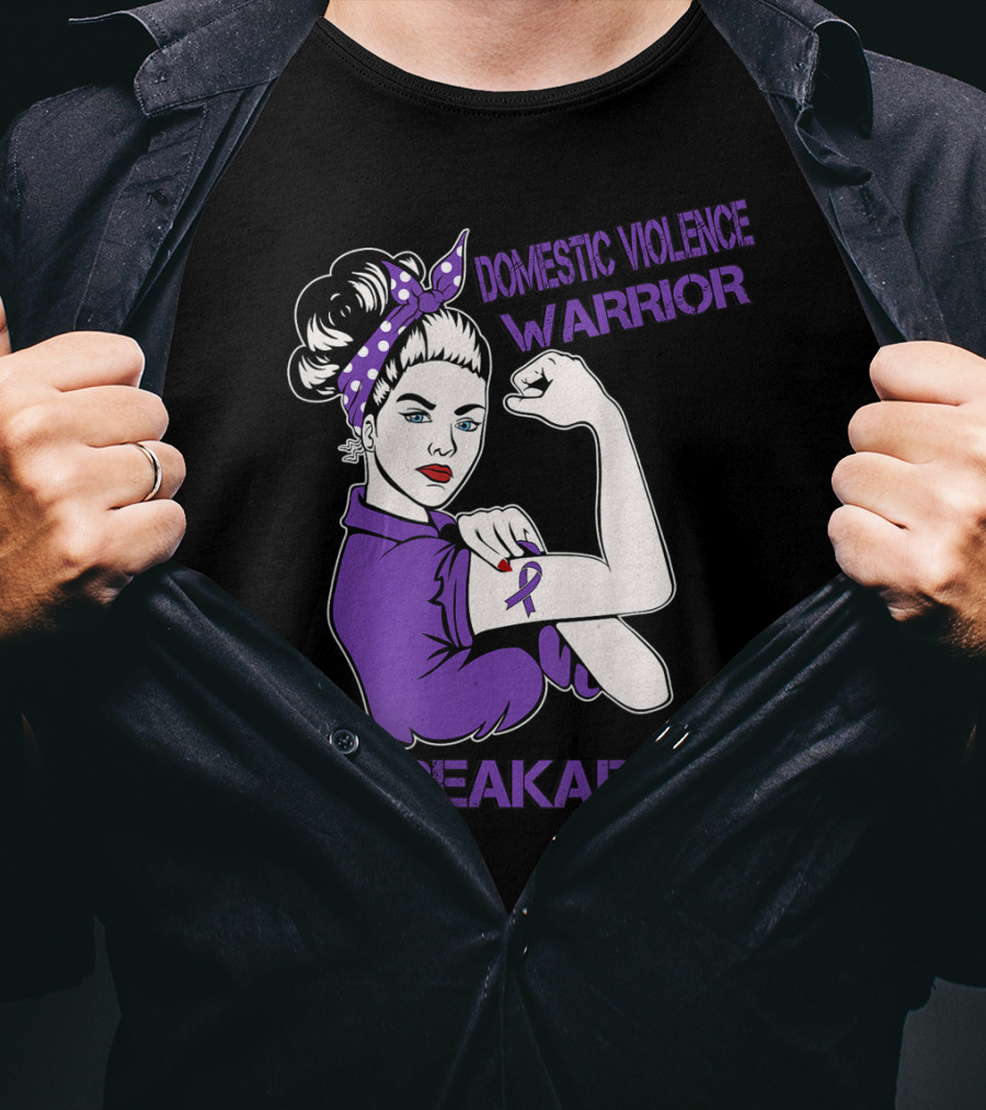 Domestic Violence Warrior Unbreakable Purple Ribbon Empowerment T-Shirt