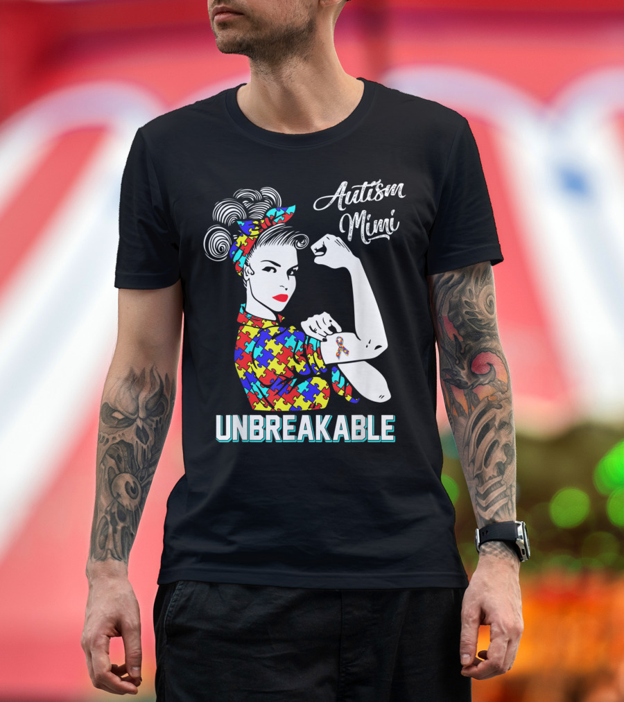 Autism Mimi Unbreakable Autism Awareness Rosie Puzzle Ribbon T-Shirt
